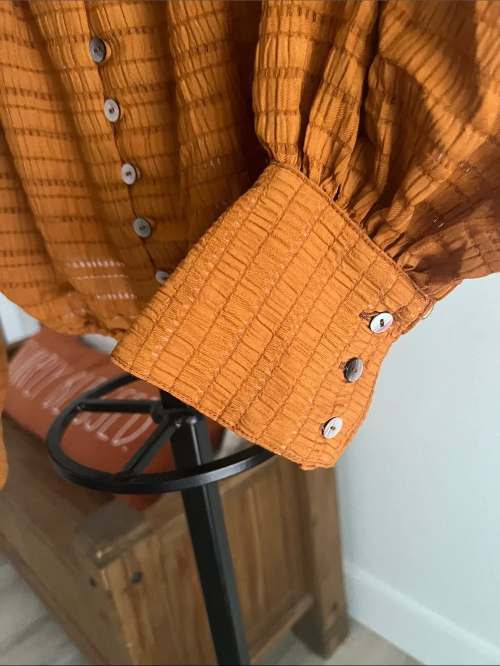 Free People Mustard Rust Smocked peasant blouse